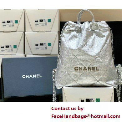 chanel Shiny Calfskin & Gold-Tone Metal silver 22 Backpack AS3859 2025(original quality)